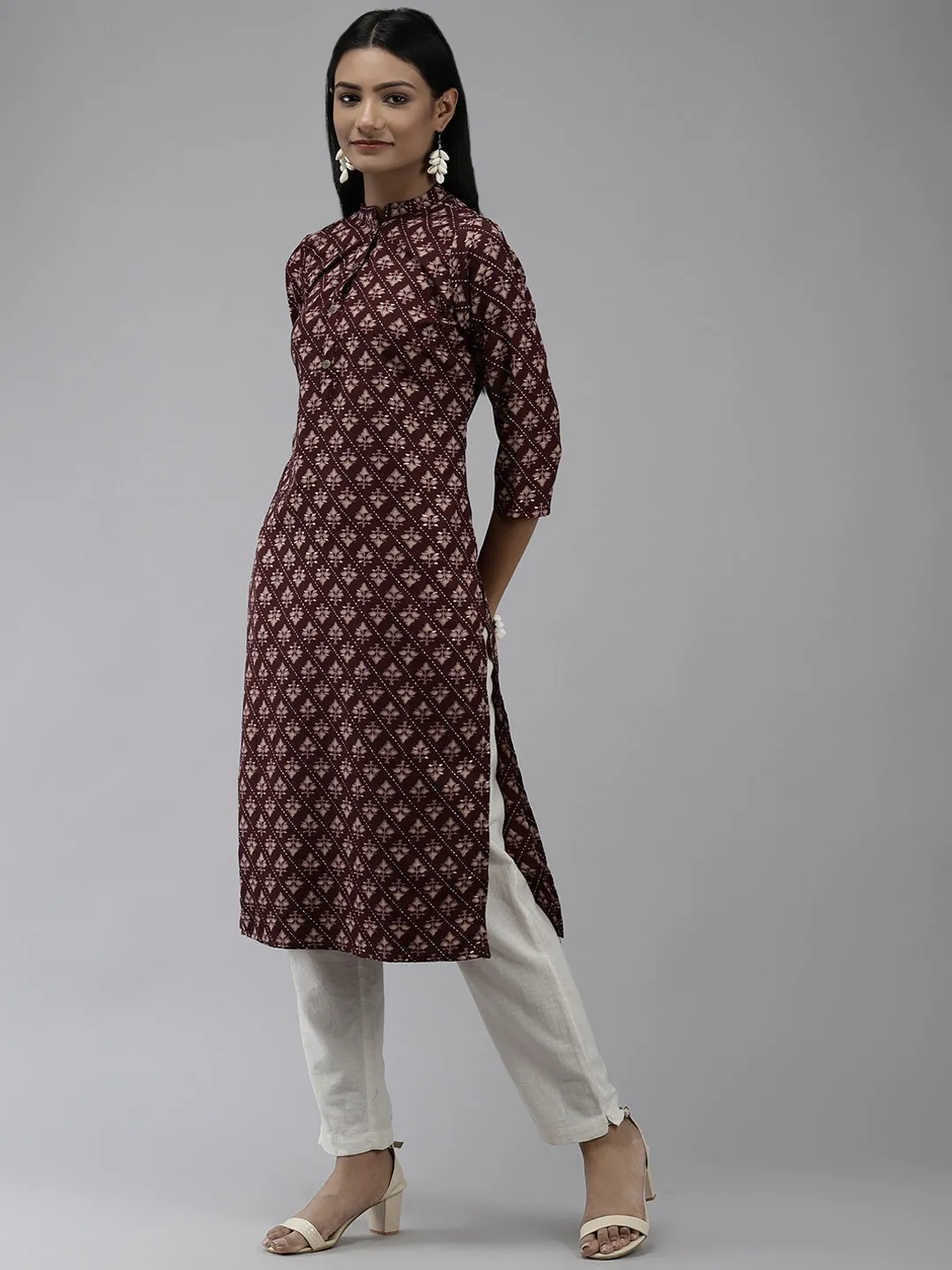 Burgundy Printed Kurta