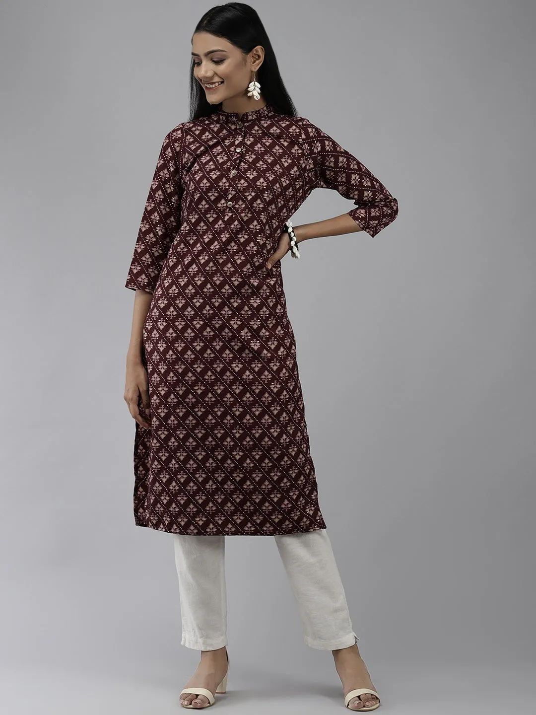 Burgundy Printed Kurta