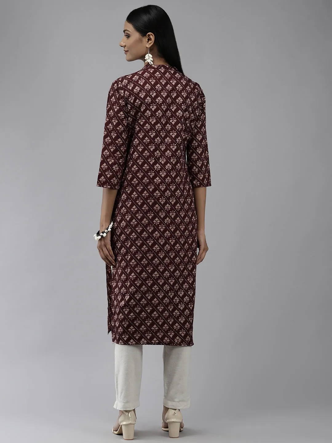 Burgundy Printed Kurta