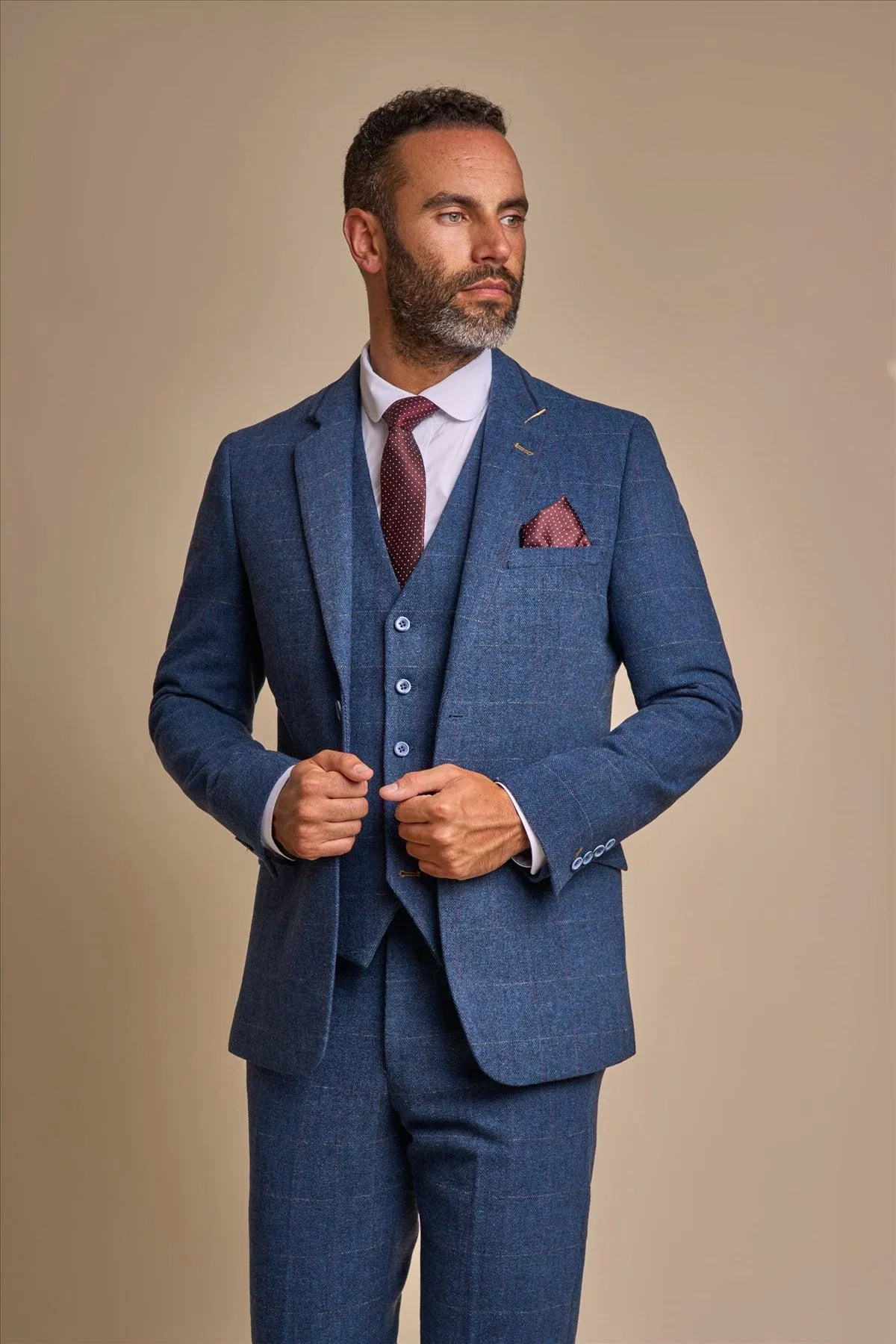 Carnegi Navy Long Tweed Three Piece Suit