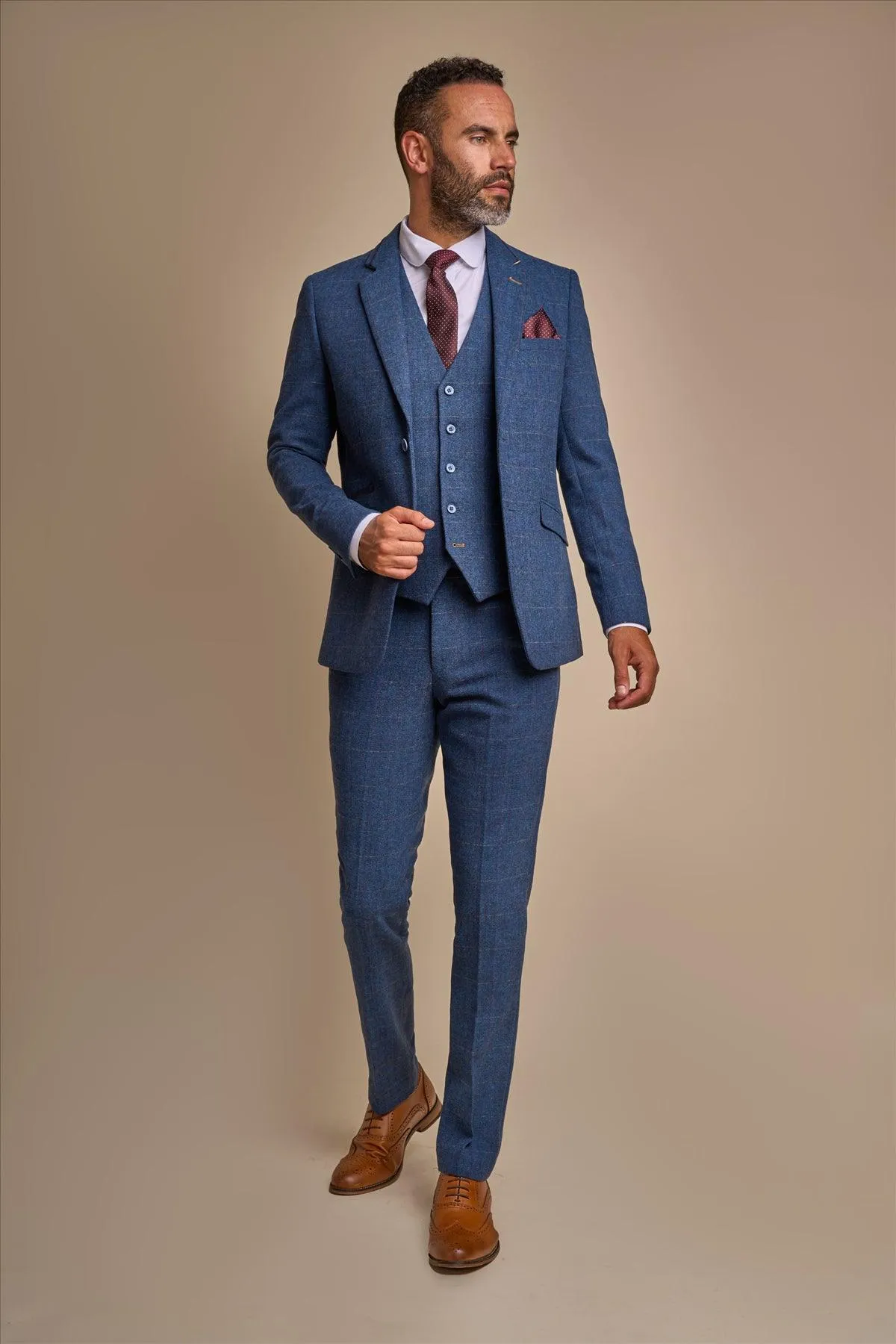 Carnegi Navy Short Tweed Three Piece Suit