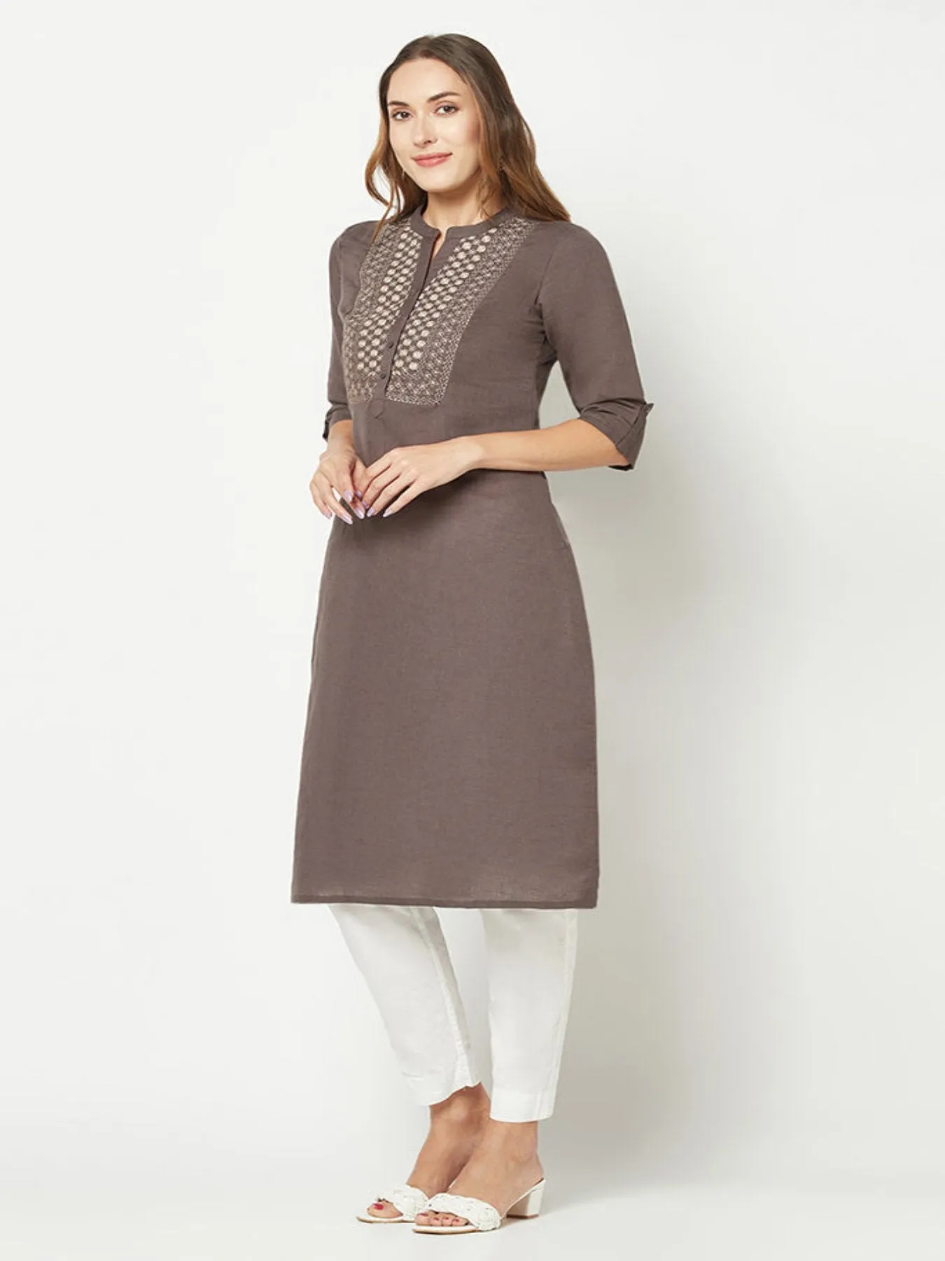 Charcoal Yoke Embroidered Kurta