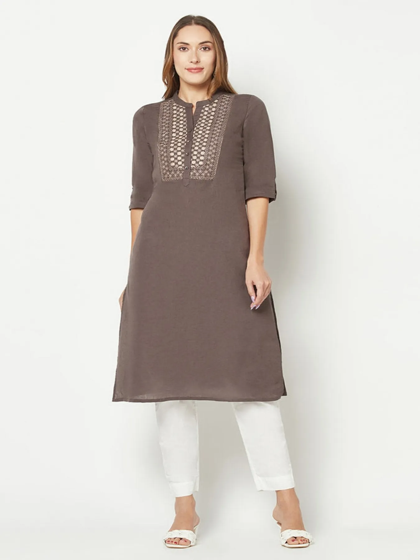 Charcoal Yoke Embroidered Kurta