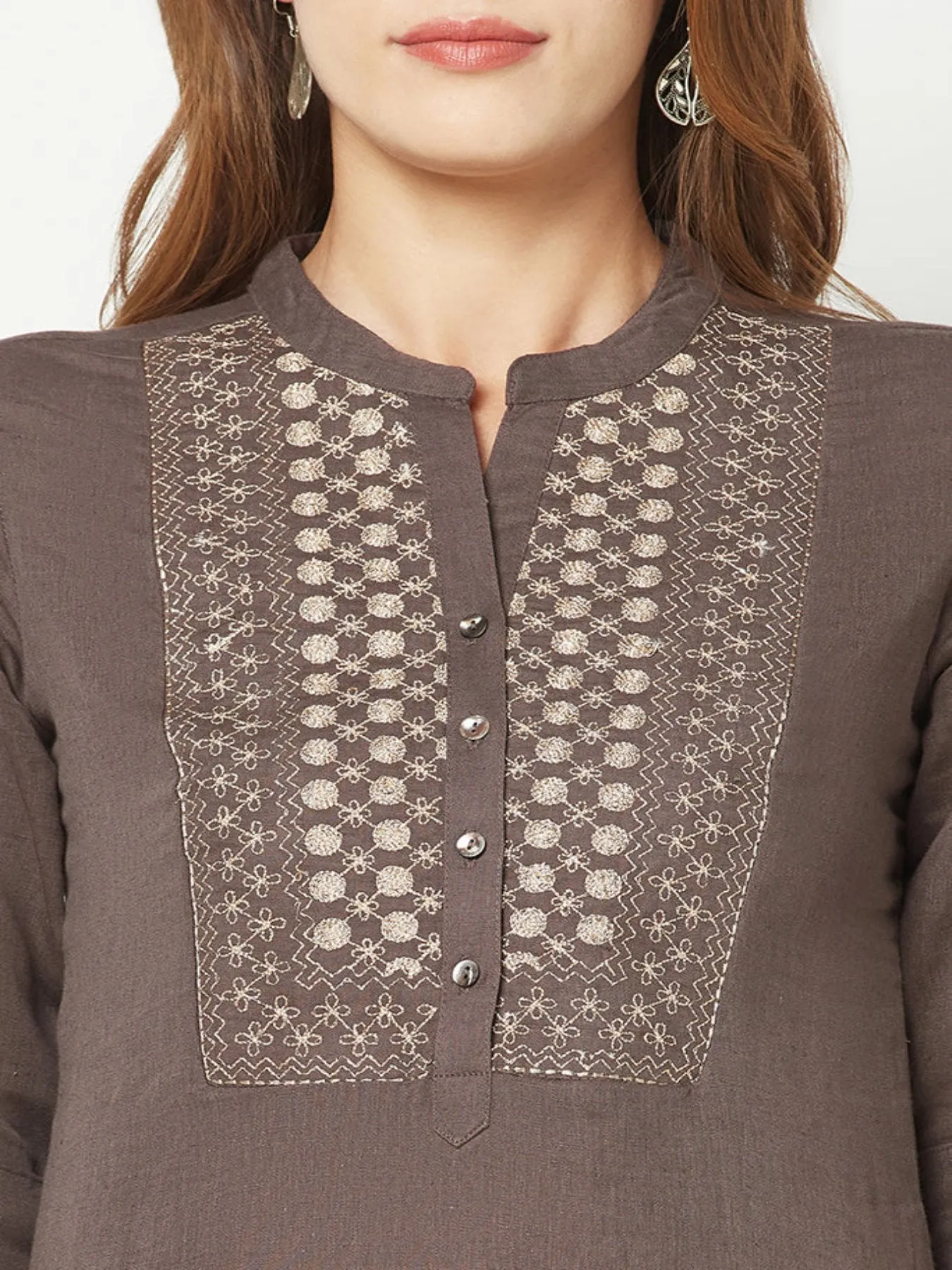 Charcoal Yoke Embroidered Kurta