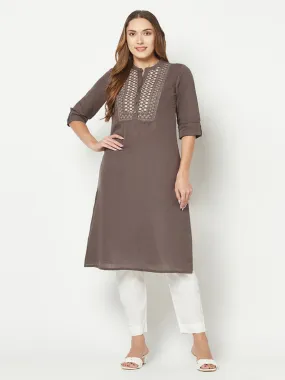 Charcoal Yoke Embroidered Kurta