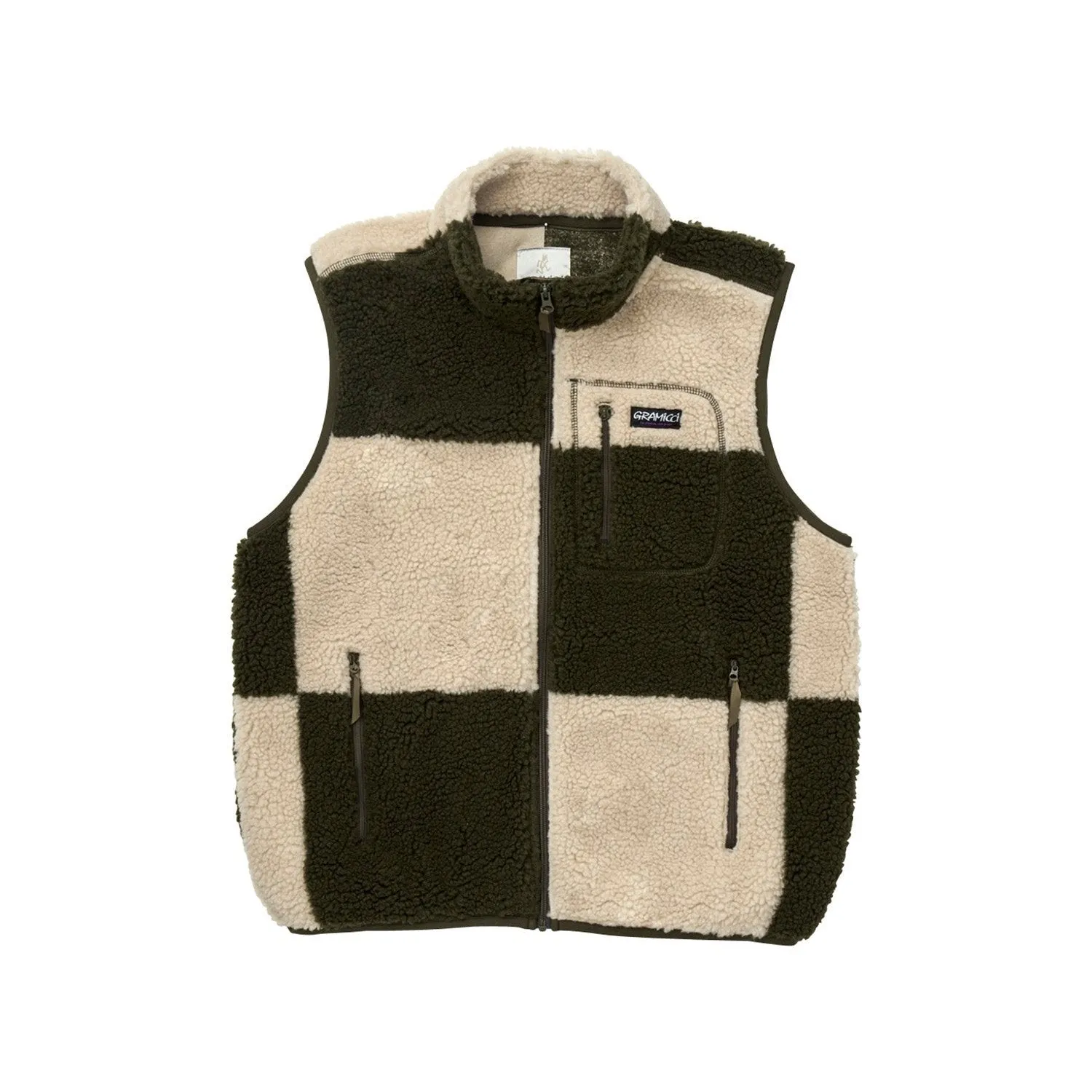 CHECKERED SHERPA VEST NATURAL / OLIVE CHECK