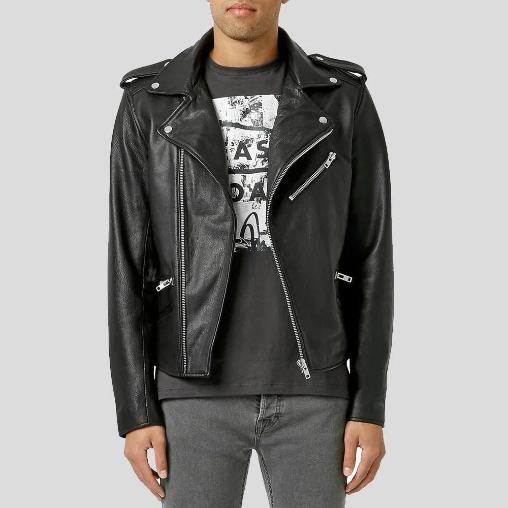 Cimarron Black Motorcycle Leather Jacket for Men