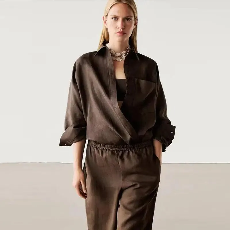 Classic Solid Shirt & Wide Leg Trousers Set- 2024 M. Dutti collection