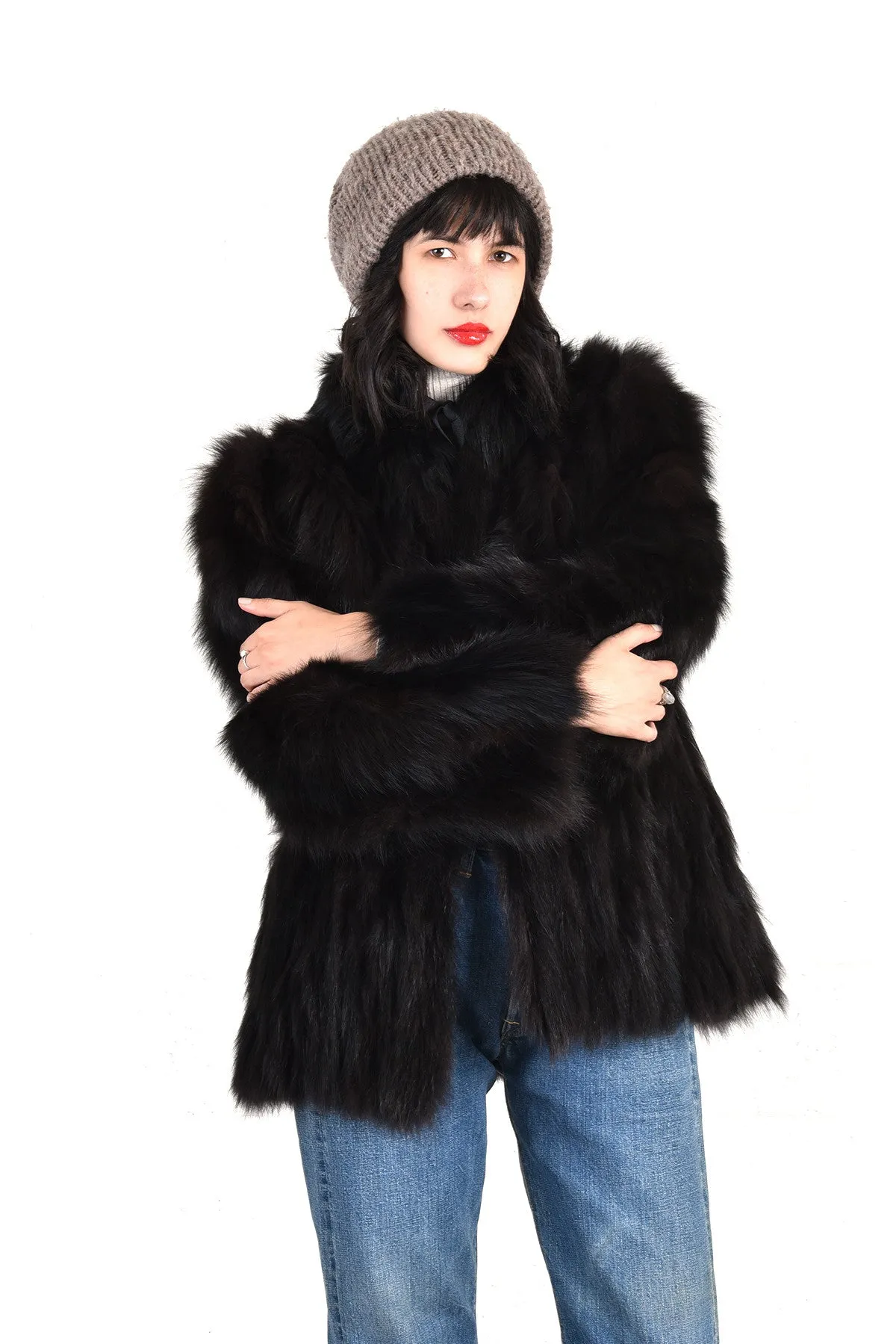 Claudia Shaggy Black Fox Fur Coat