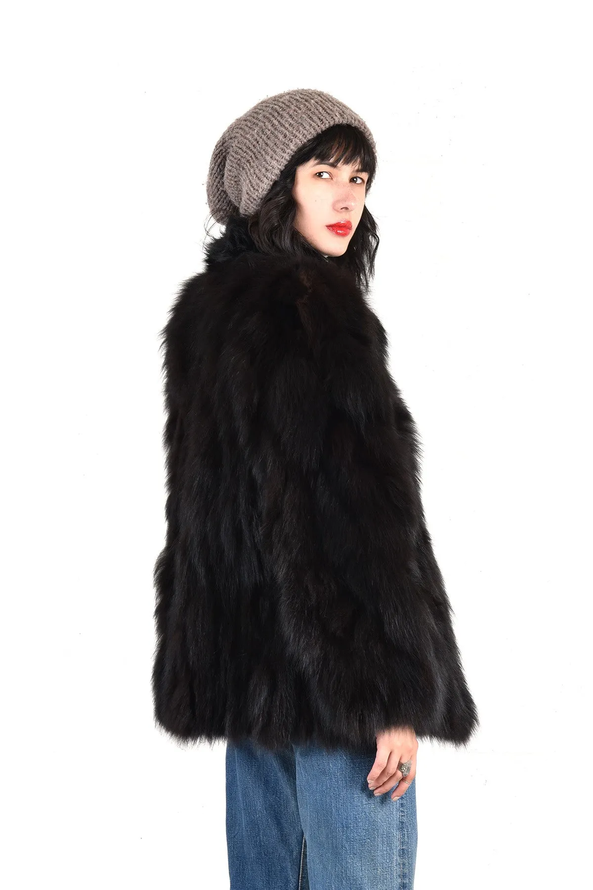 Claudia Shaggy Black Fox Fur Coat