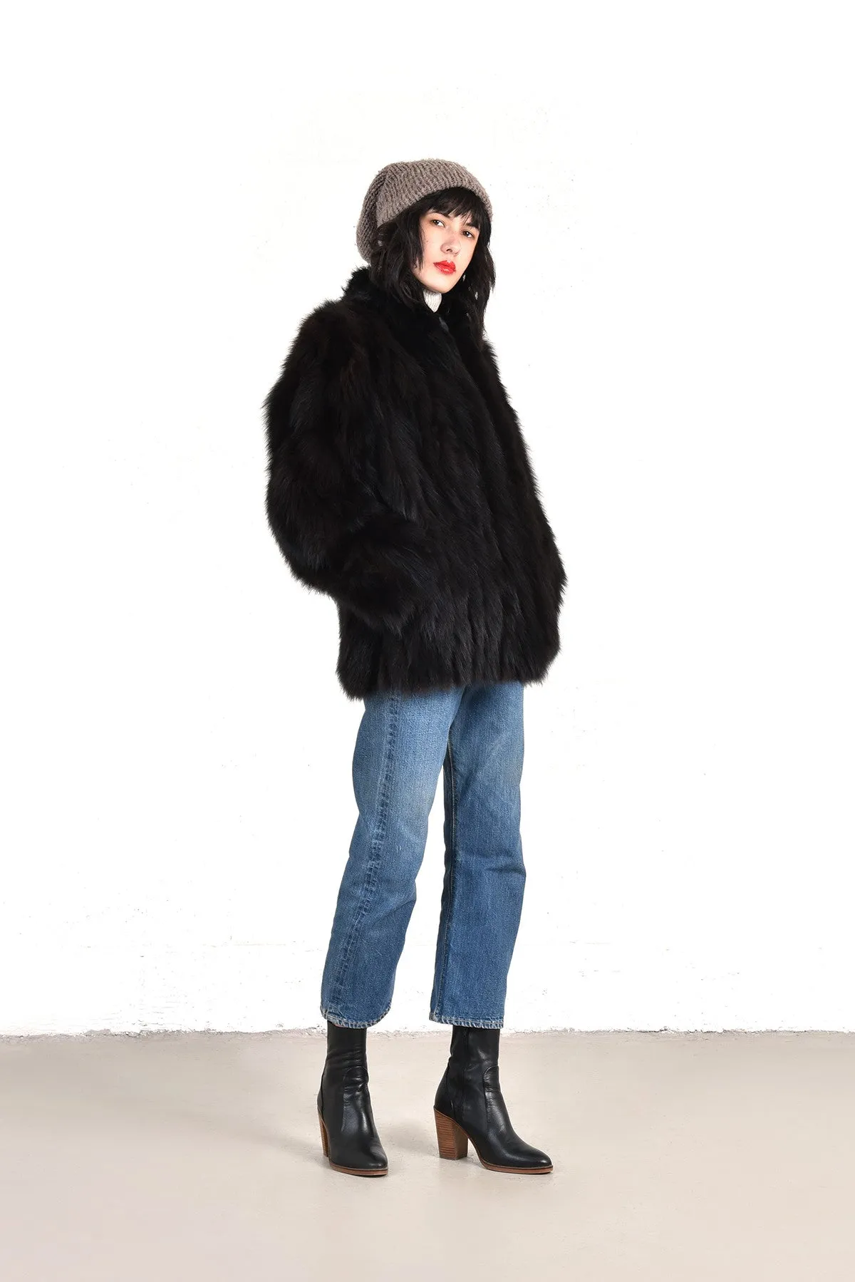 Claudia Shaggy Black Fox Fur Coat