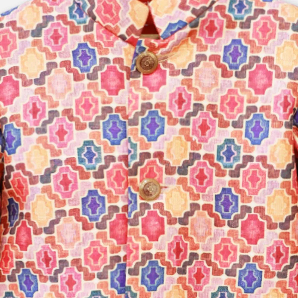 Colorful Geometric Printed Sherwani Set