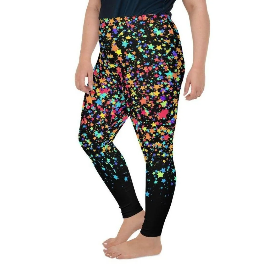 Colorful Gradient Stars Plus Size Leggings