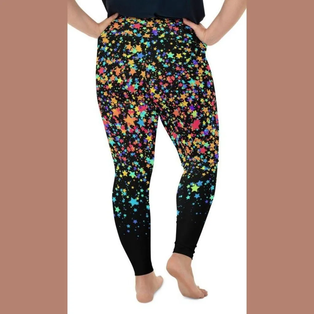 Colorful Gradient Stars Plus Size Leggings