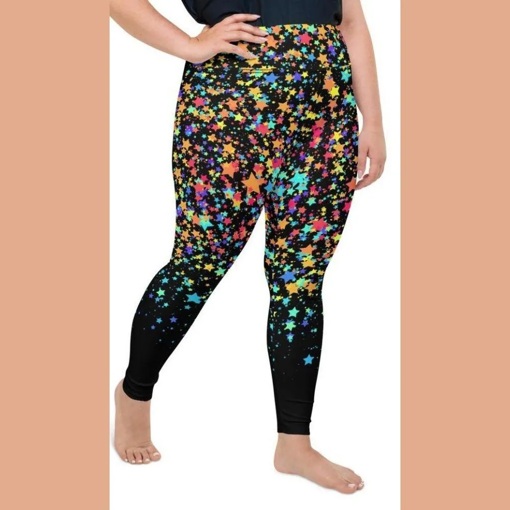 Colorful Gradient Stars Plus Size Leggings