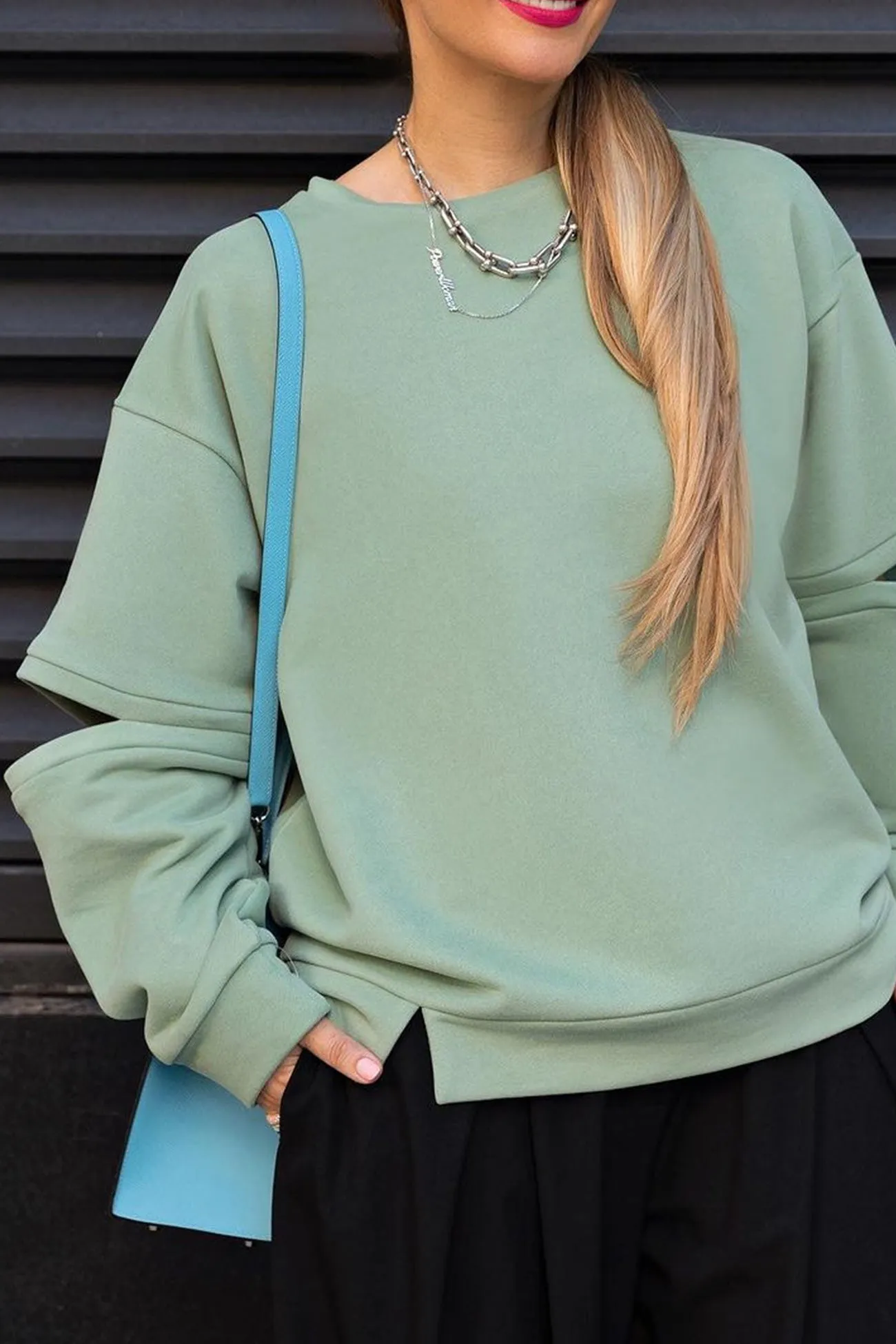 Cutout Sleeve Pullover Sweatshirt