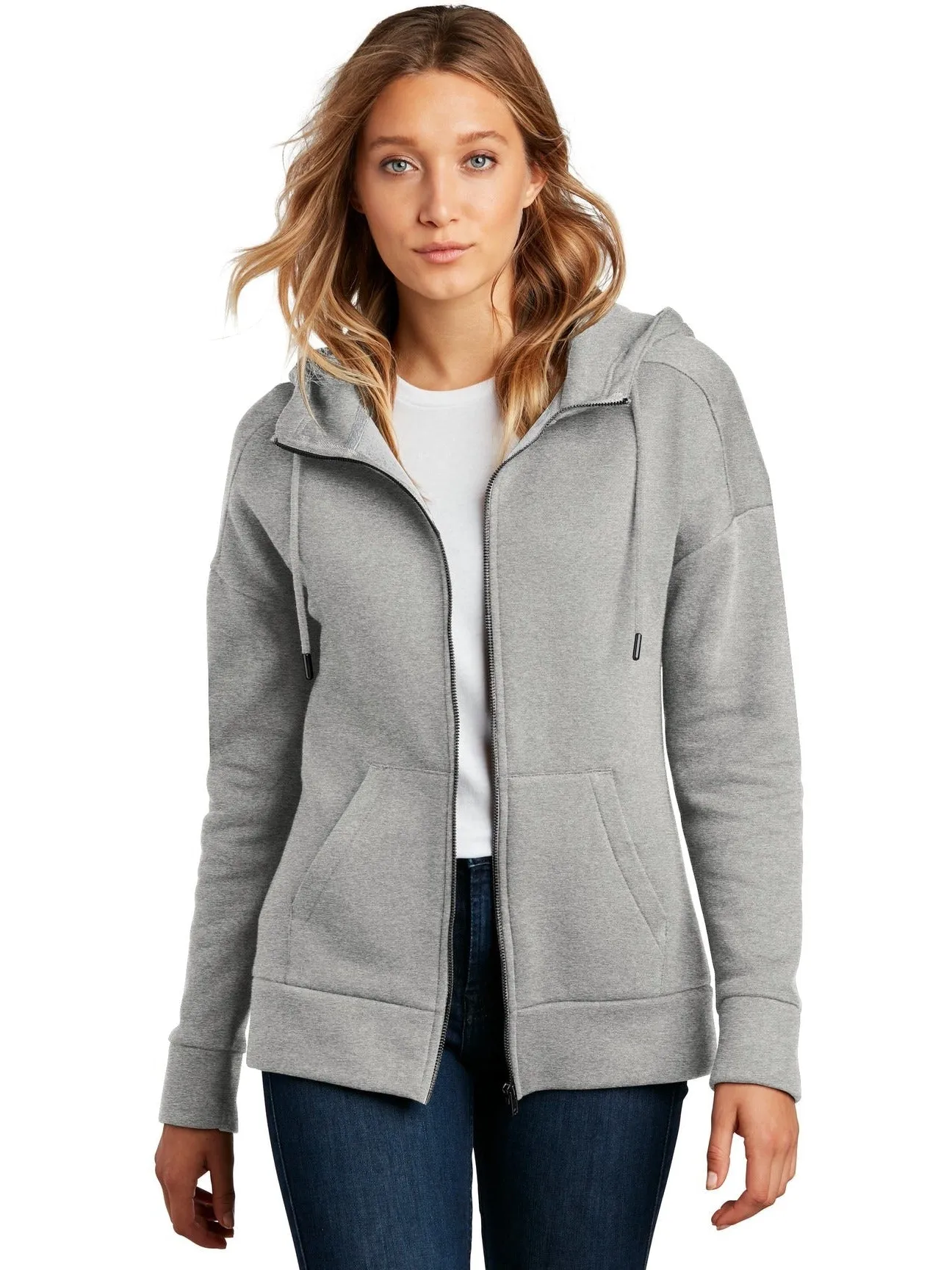 District Ladies Perfect Weight Fleece Drop Shoulder Full-Zip Hoodie