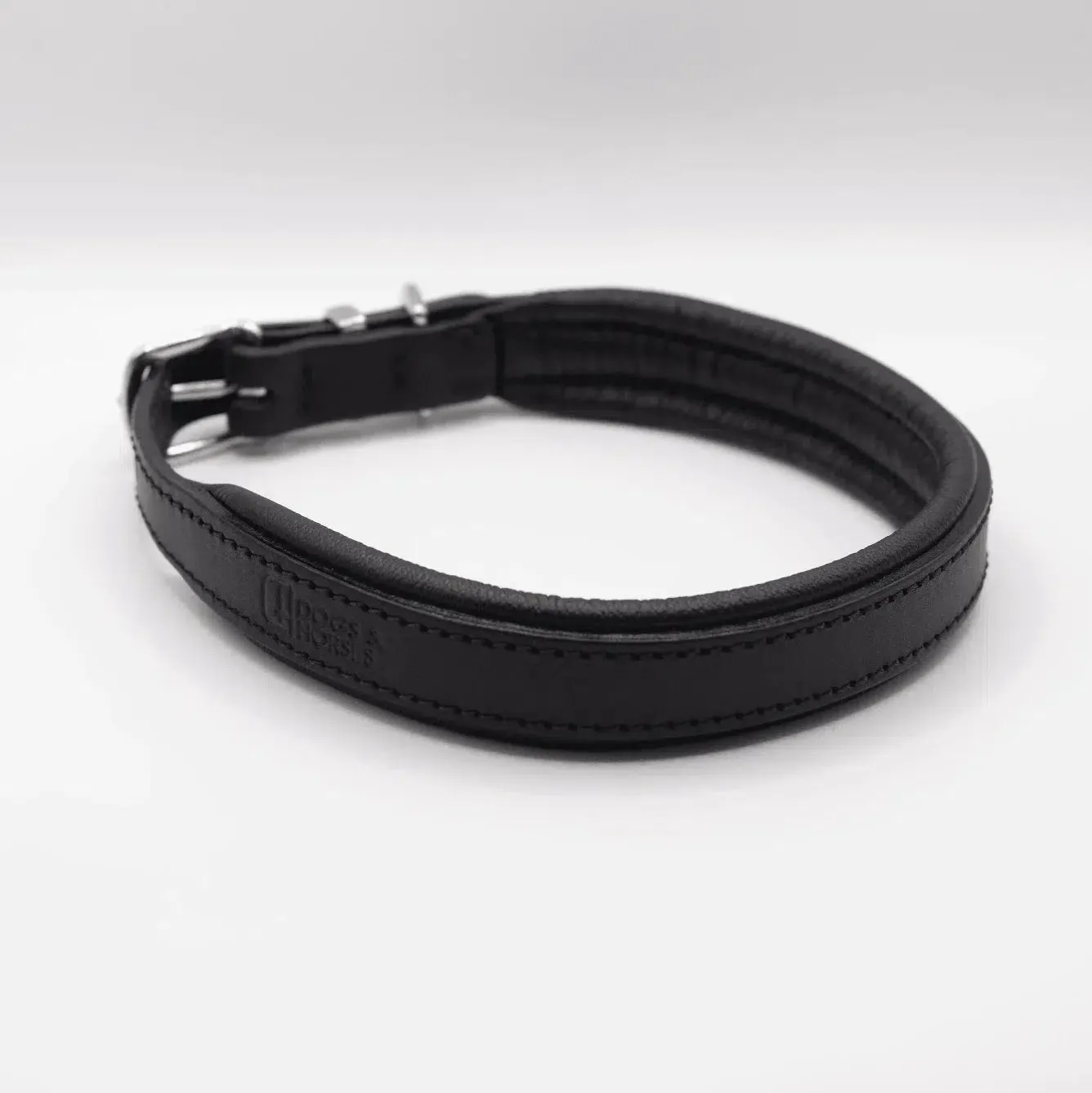 Dogs & Horses Padded Leather Dog Collar -  Black