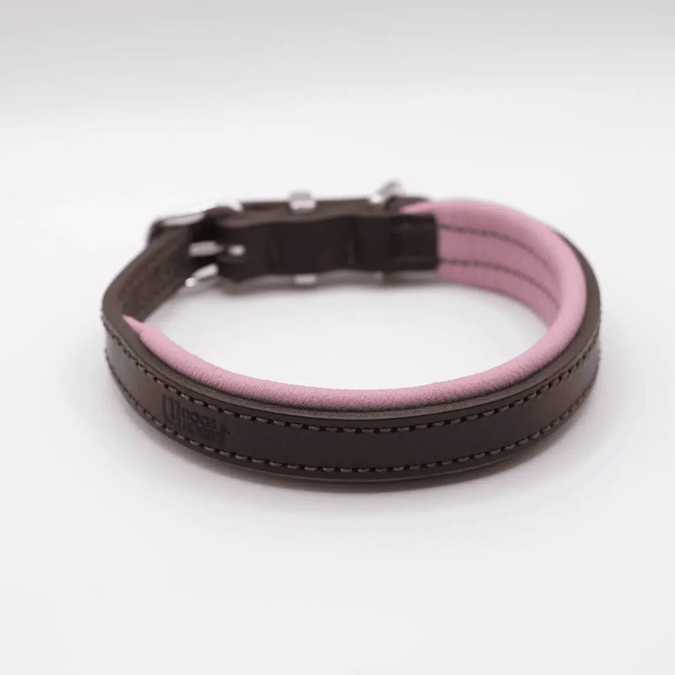 Dogs & Horses Padded Leather Dog Collar -  Pink & Brown