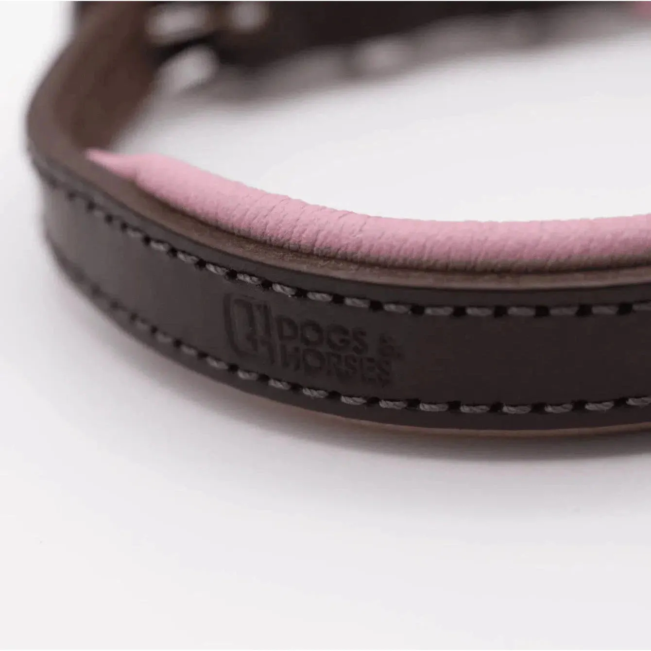 Dogs & Horses Padded Leather Dog Collar -  Pink & Brown