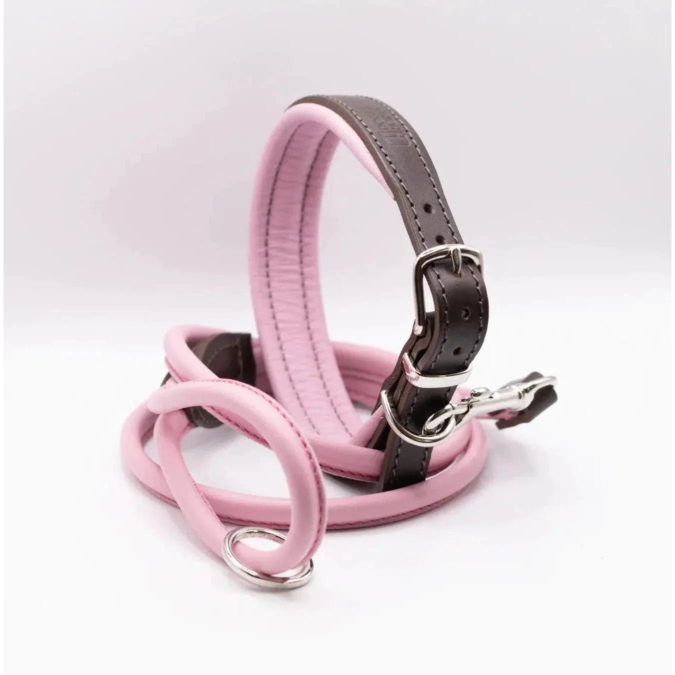 Dogs & Horses Padded Leather Dog Collar -  Pink & Brown