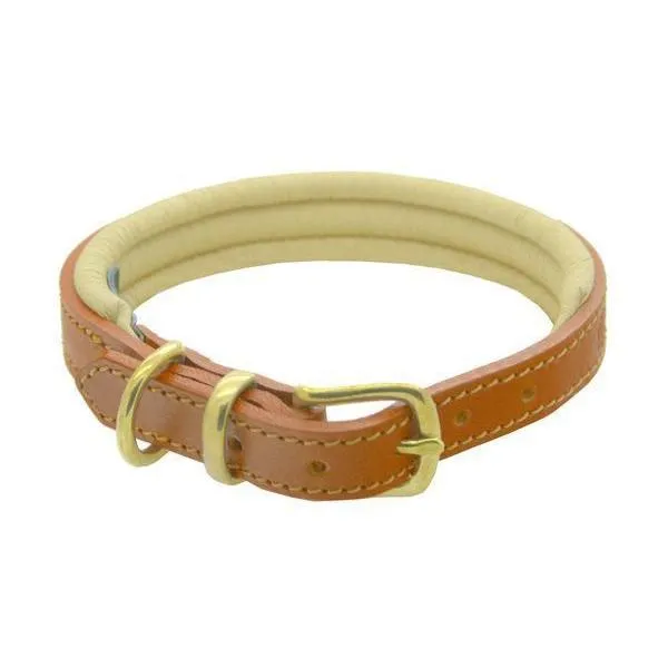 Dogs & Horses Padded Leather Dog Collar - Tan & Cream