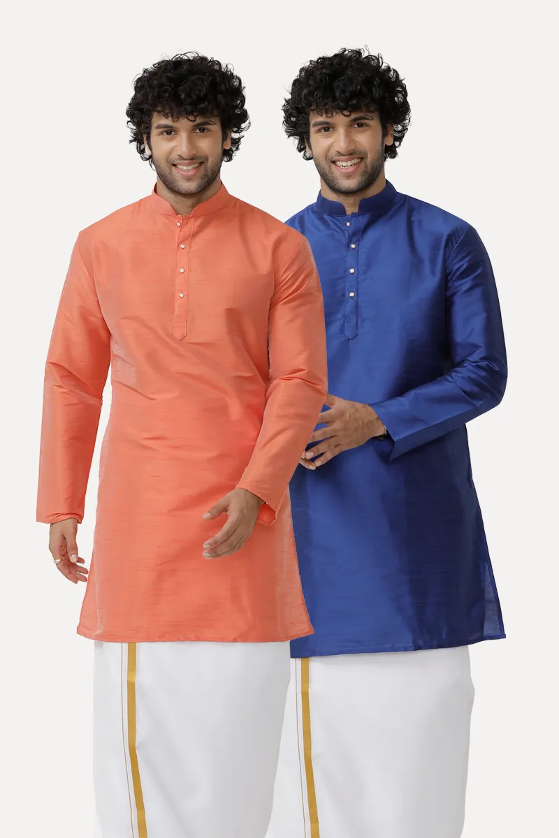 Ethnix - Blue and Orange Long Kurta Combo for Men | Uathayam