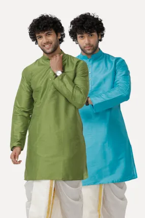 Ethnix - Green and Sky Blue Long Kurta Combo for Men | Uathayam