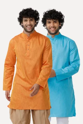 Exotic - Orange and Sky Blue Long Kurta Combo for Men | Uathayam