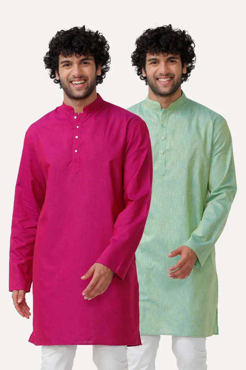 Exotic - Pink and Pista Green Long Kurta Combo for Men | Uathayam