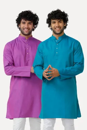 Exotic - Purple and Ramar Blue Long Kurta Combo for Men | Uathayam