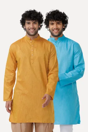 Exotic - Yellow and Sky Blue Long Kurta Combo for Men | Uathayam