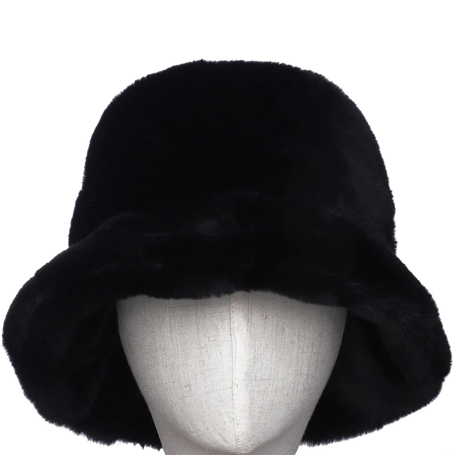 Faux Fur Bucket Hat - Black