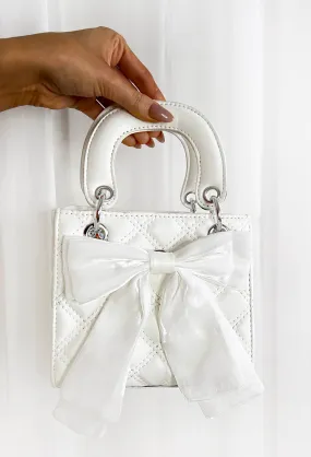 Finer Things White Quilted Handbag With Bow Detail