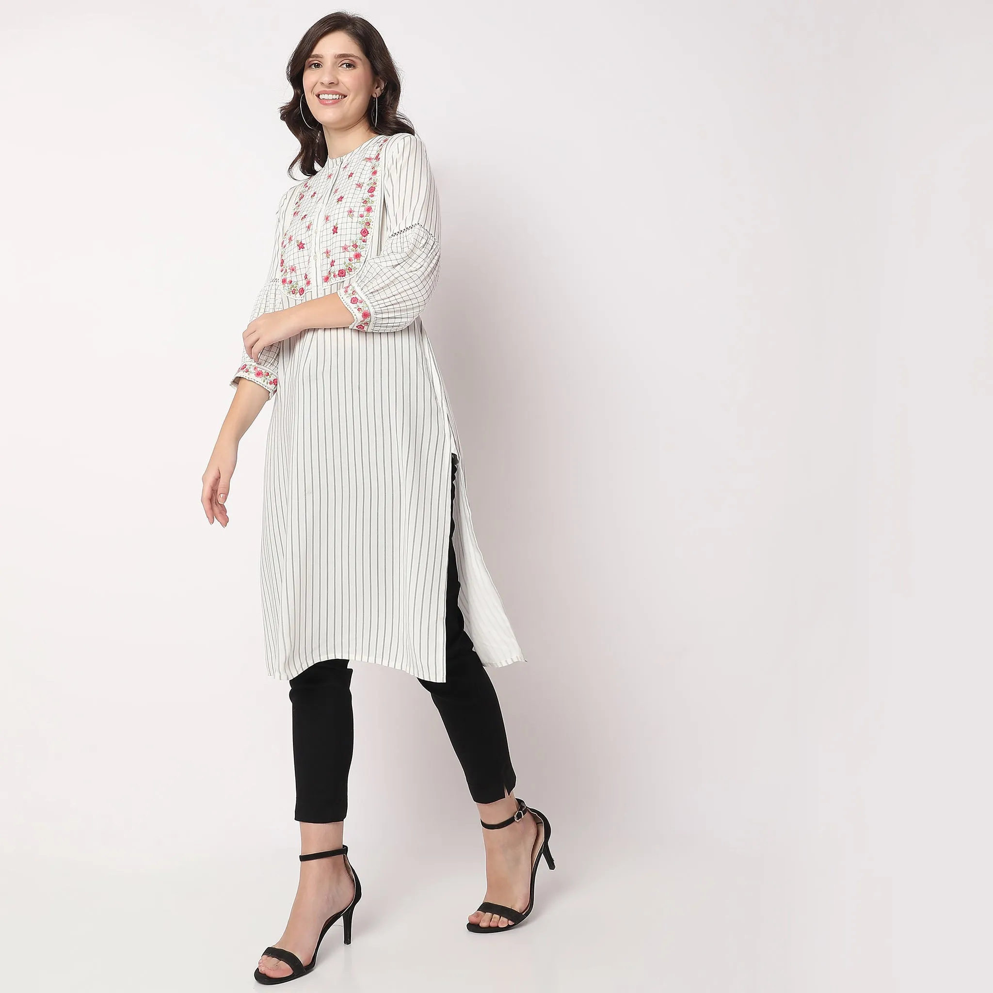 Flare Fit Checkered Kurta