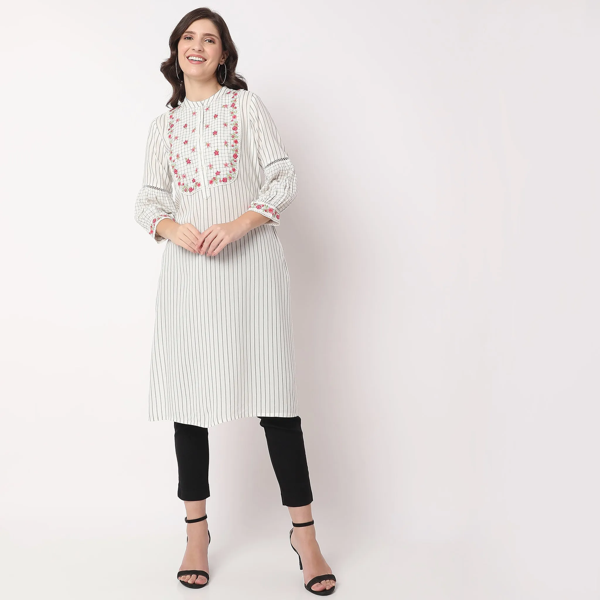 Flare Fit Checkered Kurta