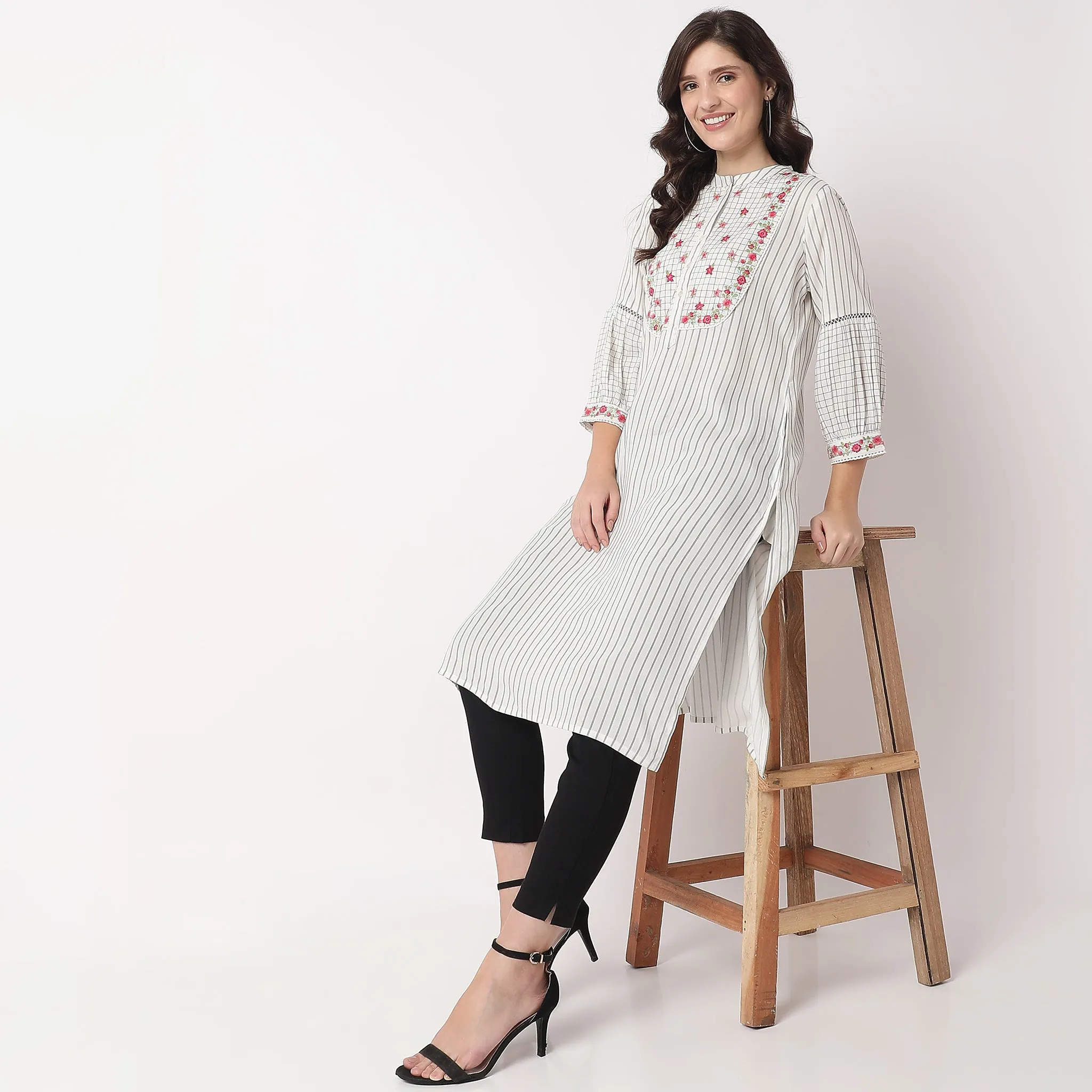 Flare Fit Checkered Kurta