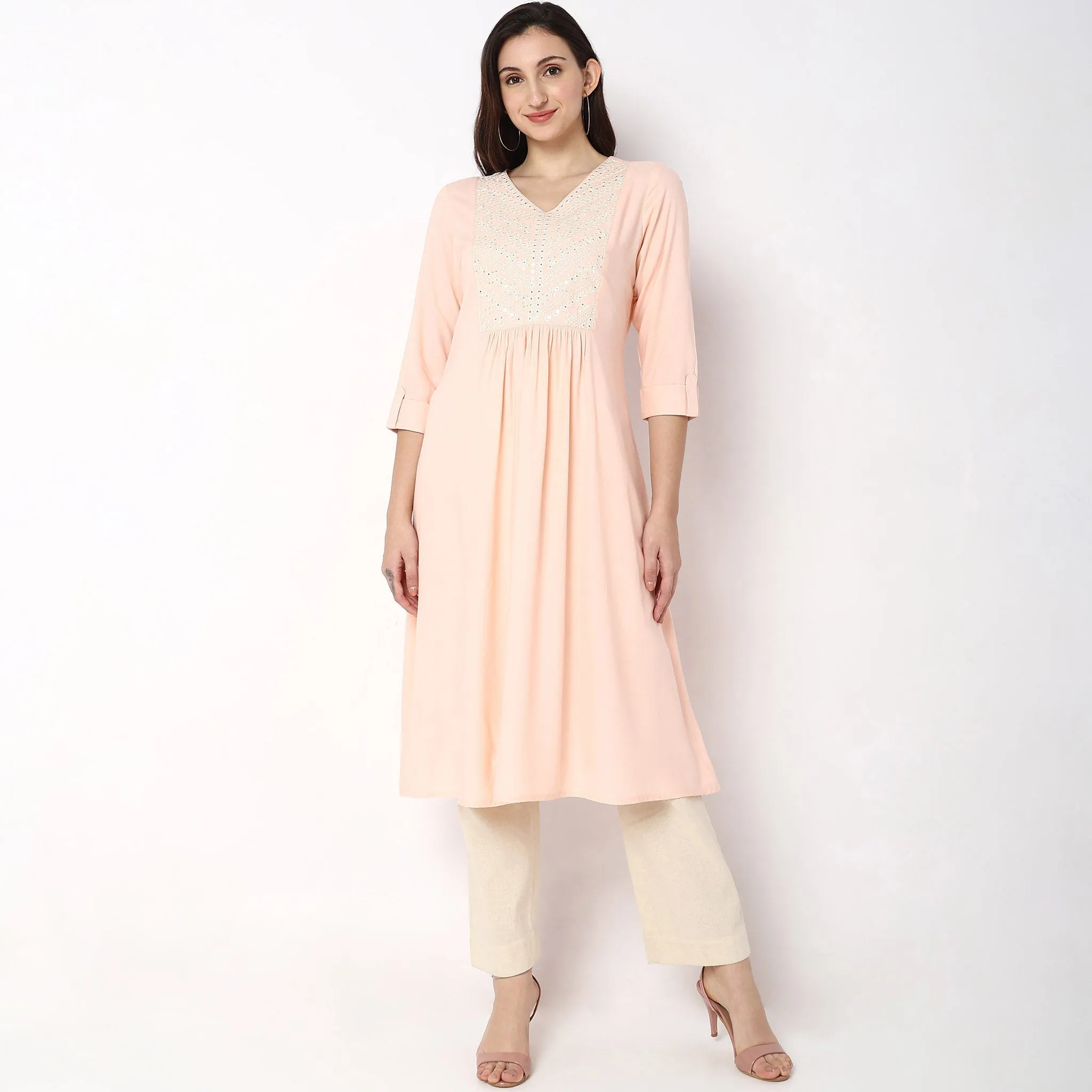 Flare Fit Embellished Kurta