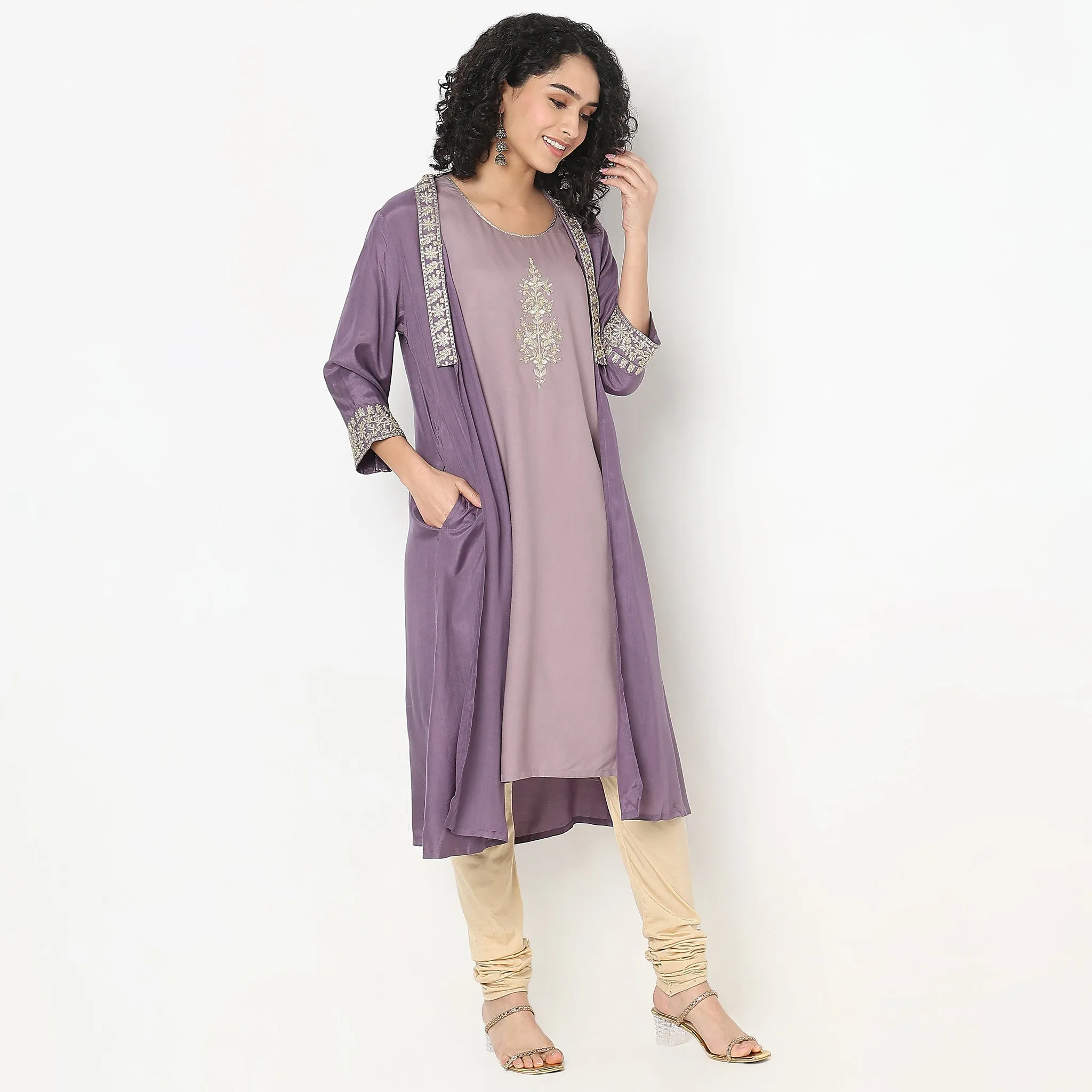 Flare Fit Embellished Kurta