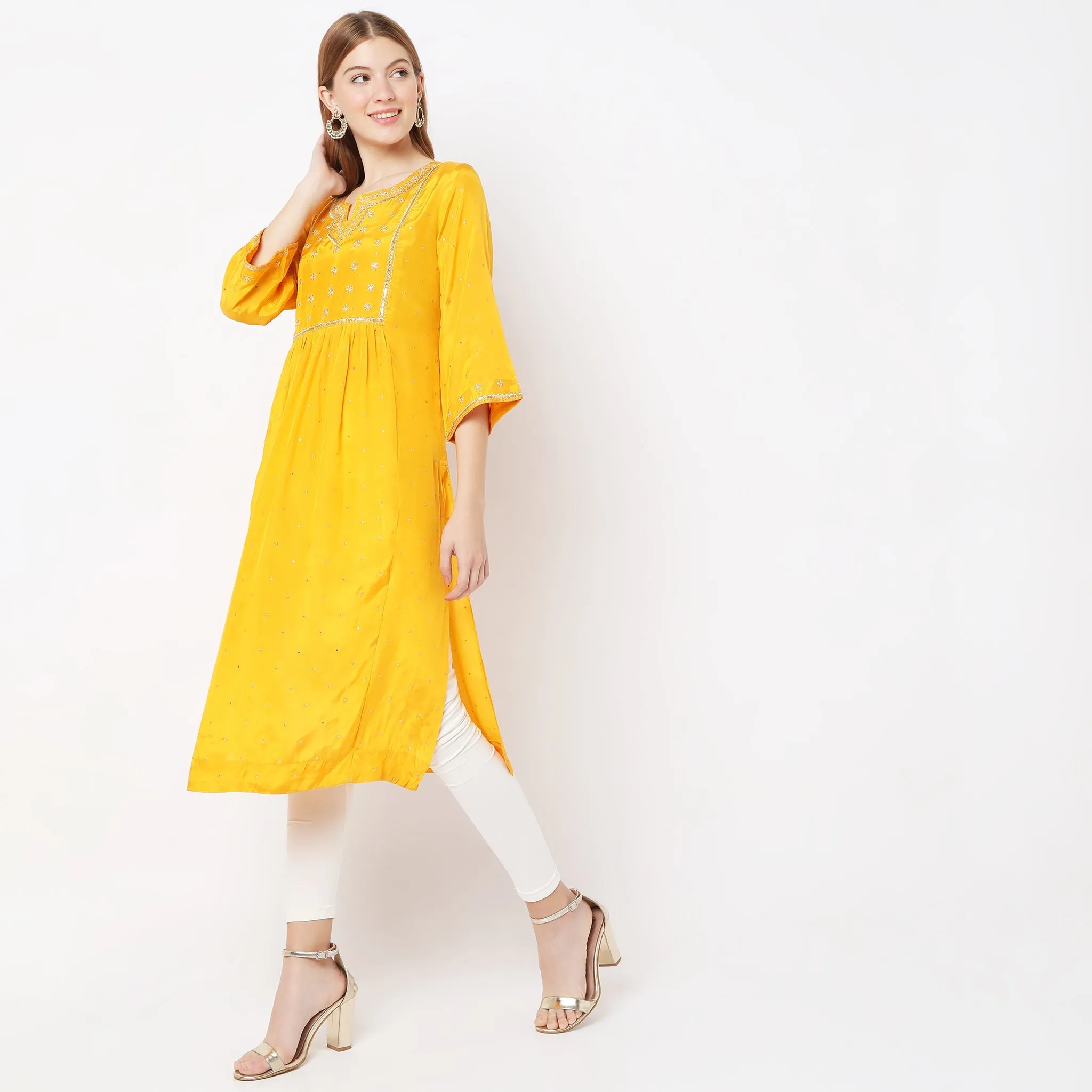 Flare Fit Embellished Kurta