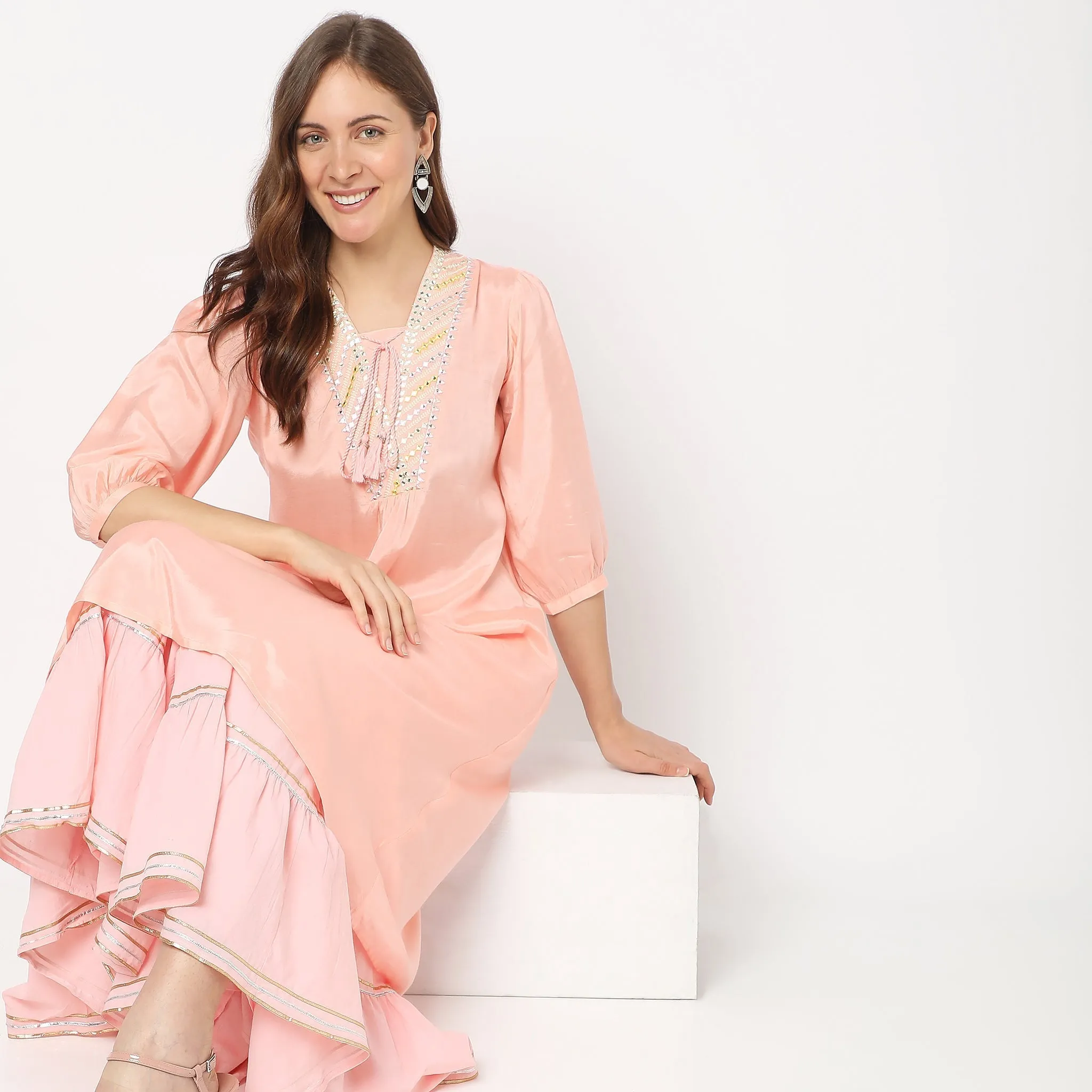 Flare Fit Embellished Kurta