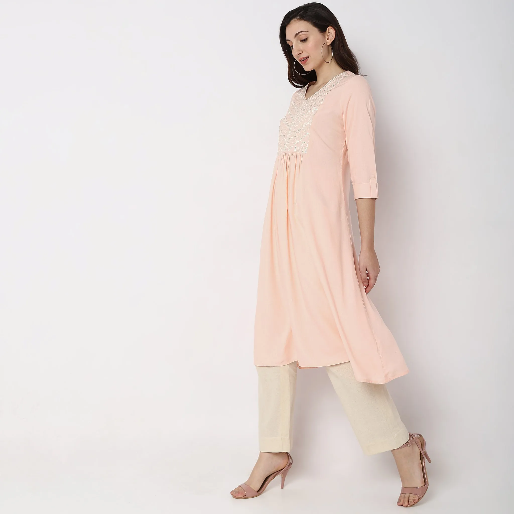 Flare Fit Embellished Kurta