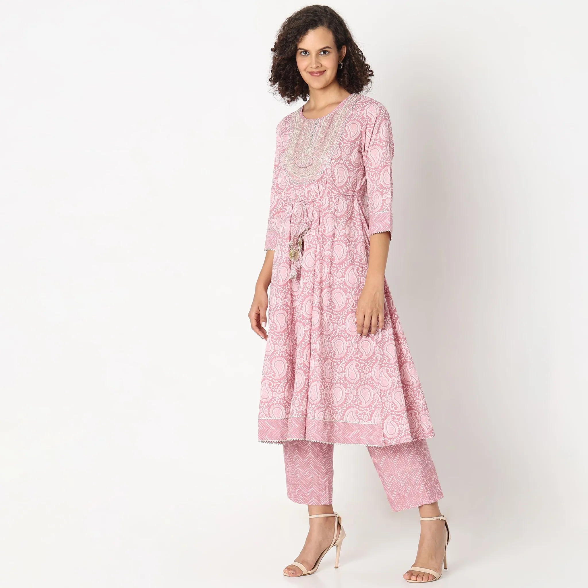 Flare Fit Embroidered Kurta with Pant & with Dupatta Set