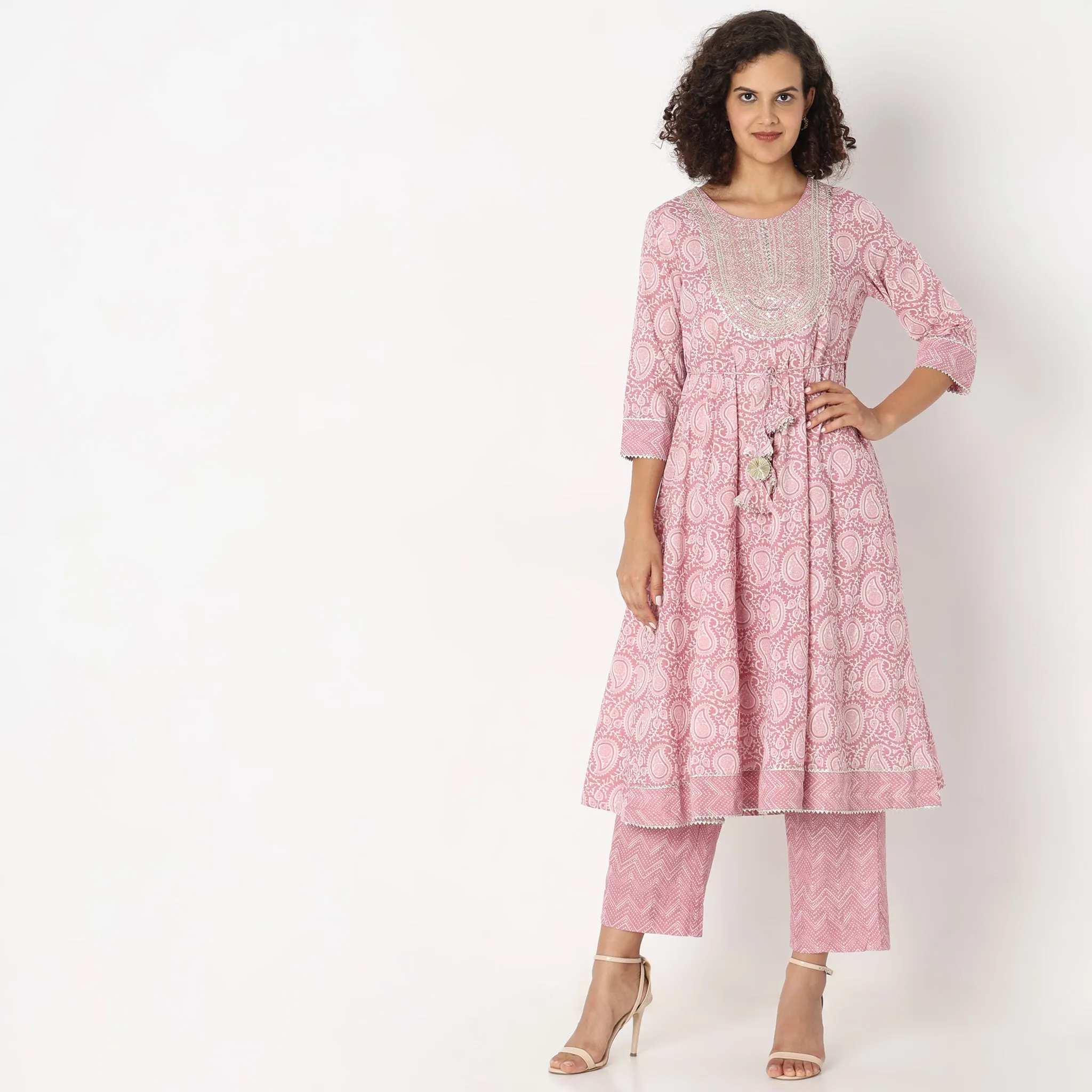 Flare Fit Embroidered Kurta with Pant & with Dupatta Set