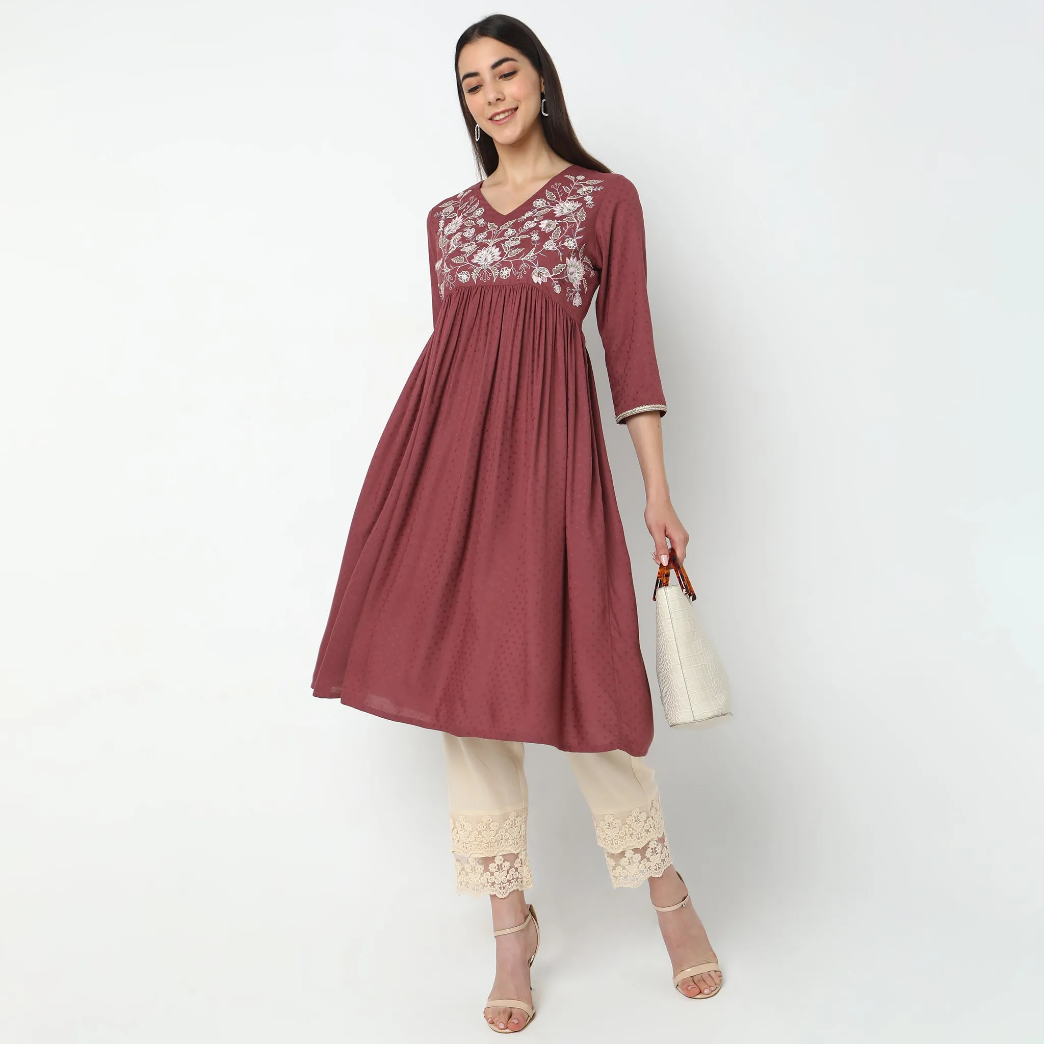 Flare Fit Embroidered Kurta