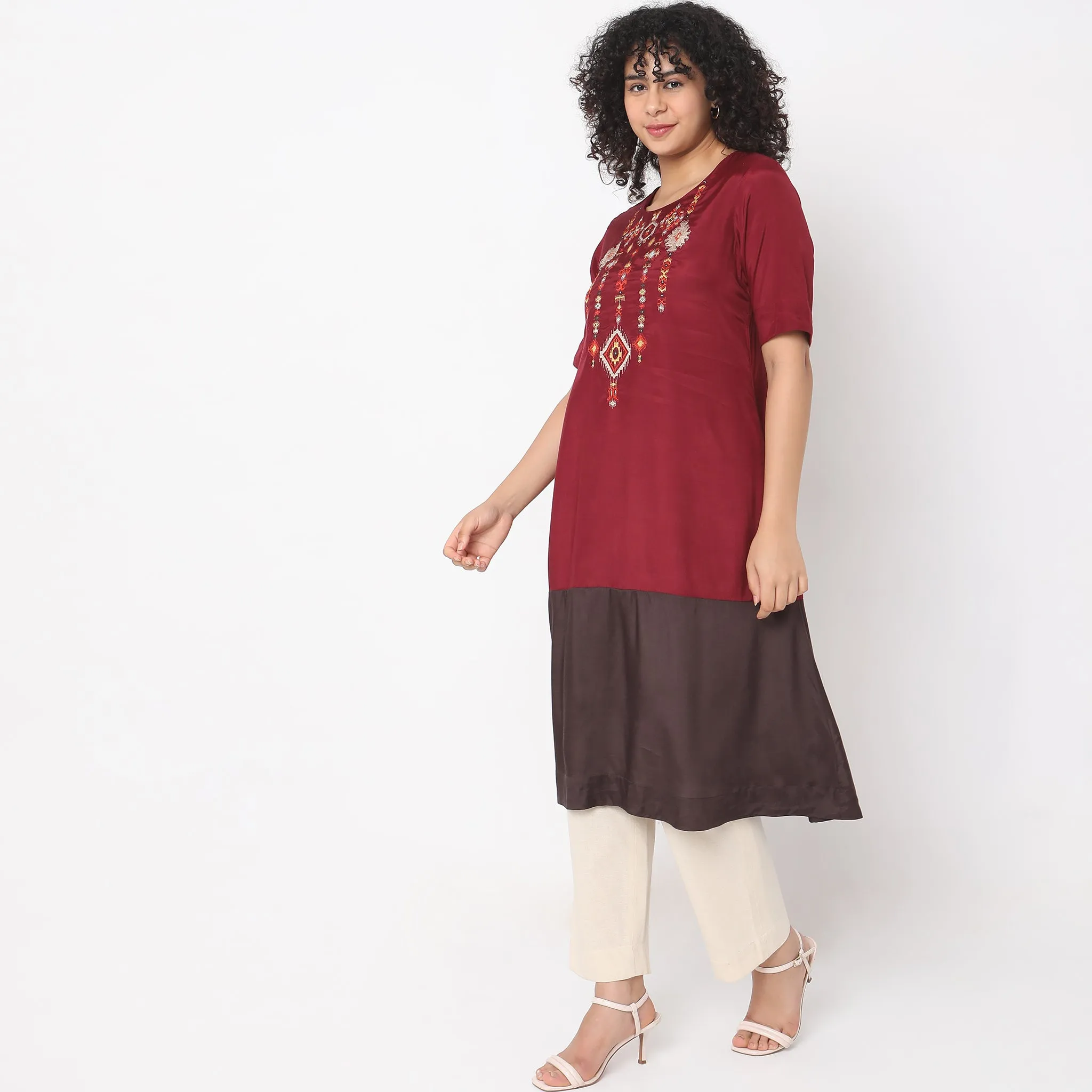 Flare Fit Embroidered Kurta