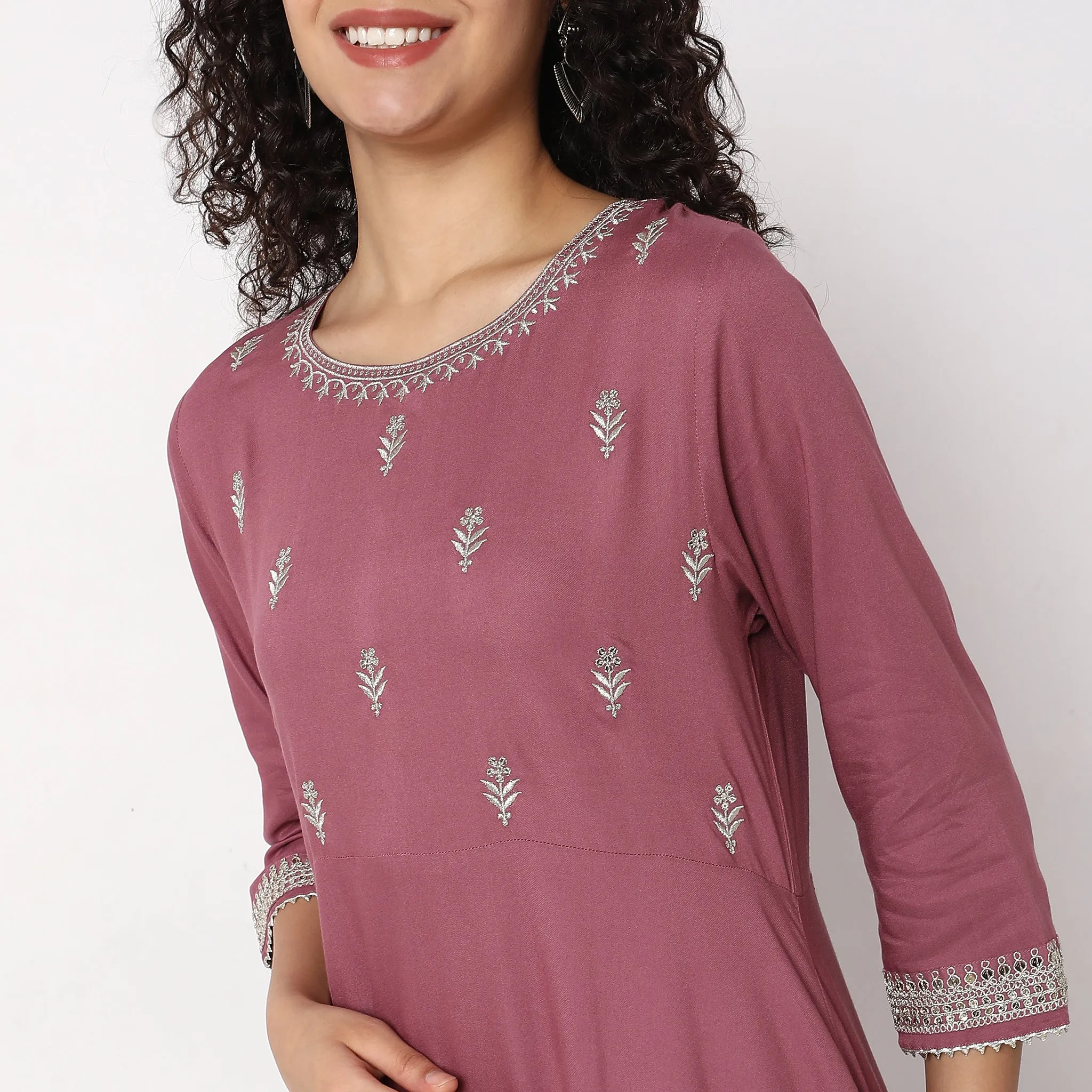 Flare Fit Embroidered Kurta