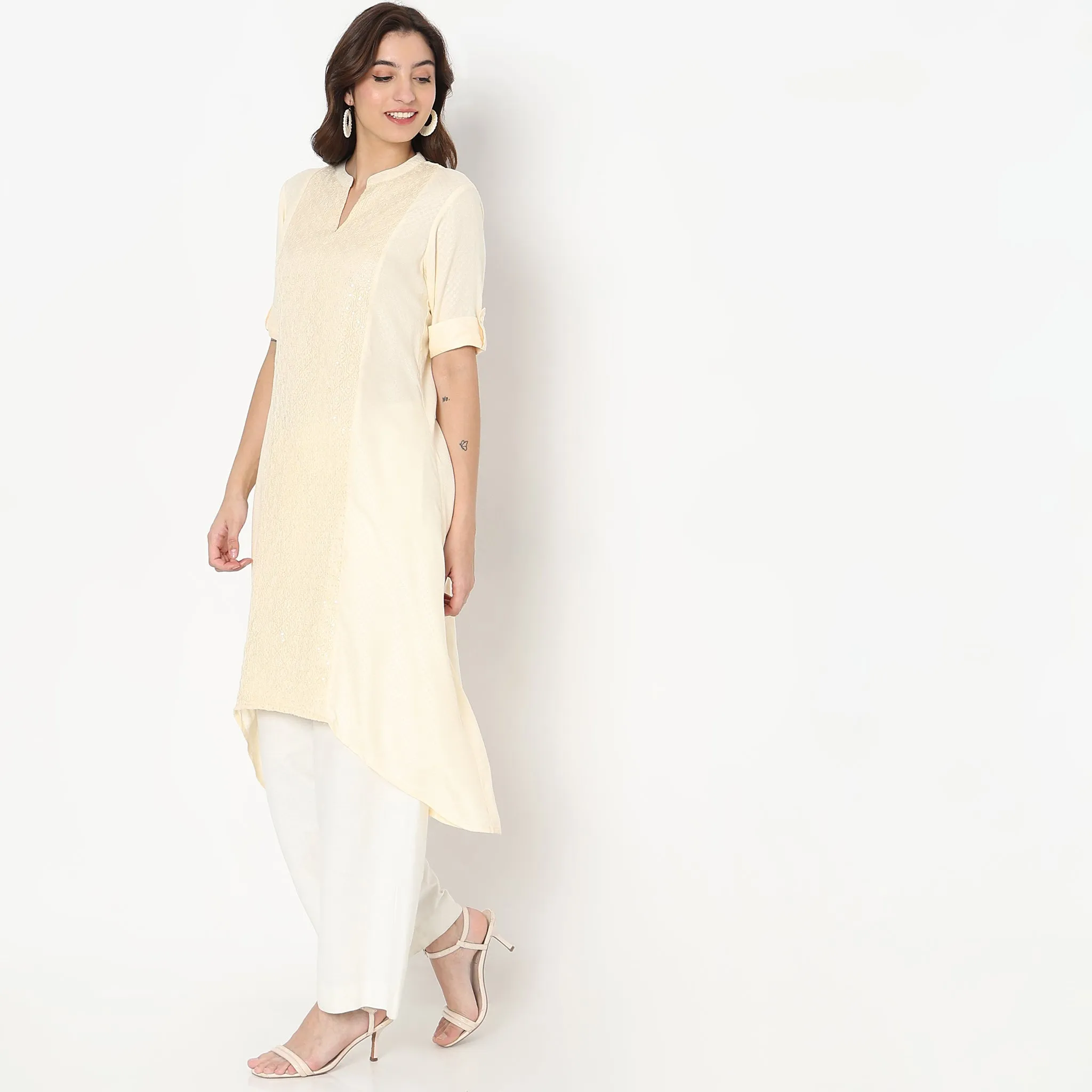 Flare Fit Embroidered Kurta