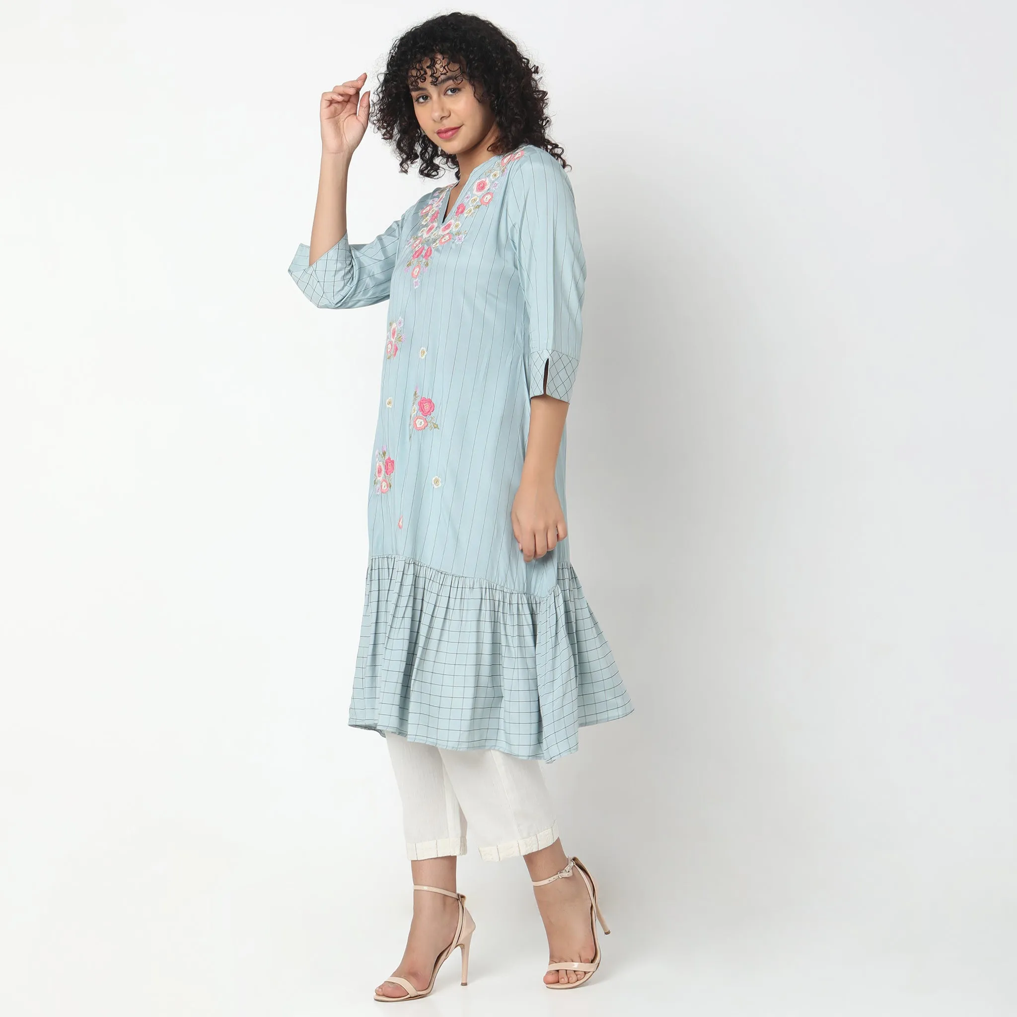 Flare Fit Embroidered Kurta