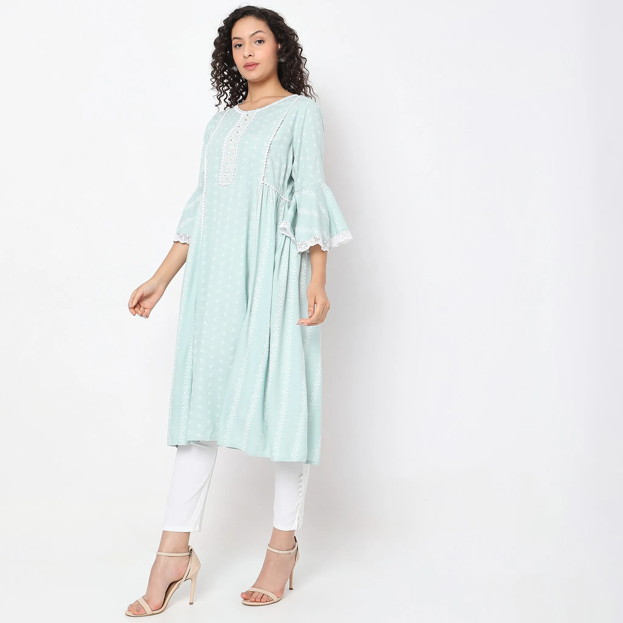 Flare Fit Embroidered Kurta